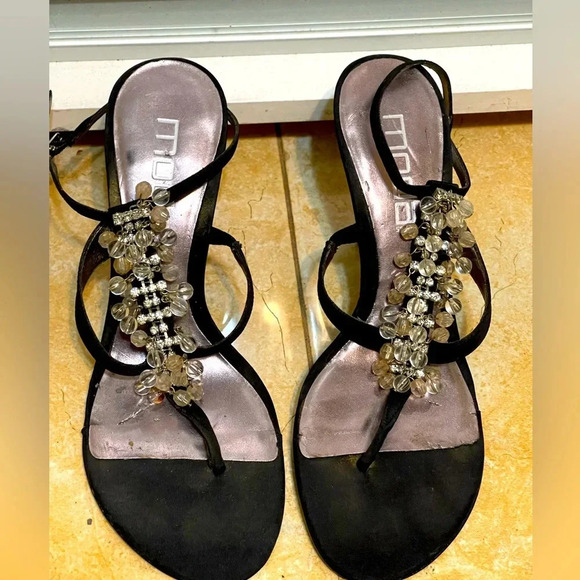 Moda  Spana women’s shoes sandals Vero Cuoio black beads heels size 7 1/2 - Picture 1 of 10